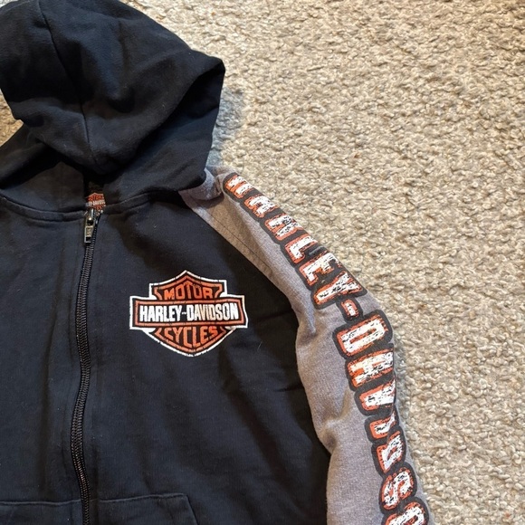 Harley Davidson Hooded Full Zip Sweatshirt Sz 4 Black Gray Kids - Picture 2 of 6